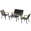 Outdoor 4 Piece Set Patio Furniture with Sofa, Tempered Glass Tabletop for Garden Backyard Porch, Black