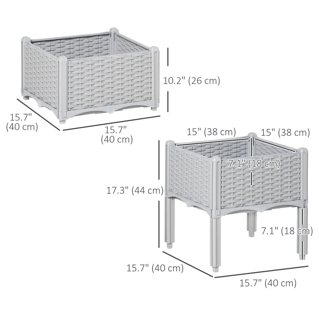 2 Piece Raised Garden Bed PP Raised Flower Bed Vegetable Herb Grow Box Stand Light Grey