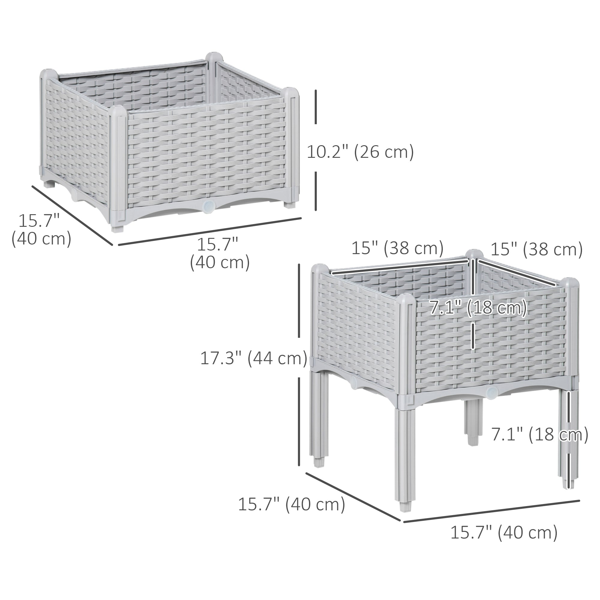 2 Piece Raised Garden Bed PP Raised Flower Bed Vegetable Herb Grow Box Stand Light Grey