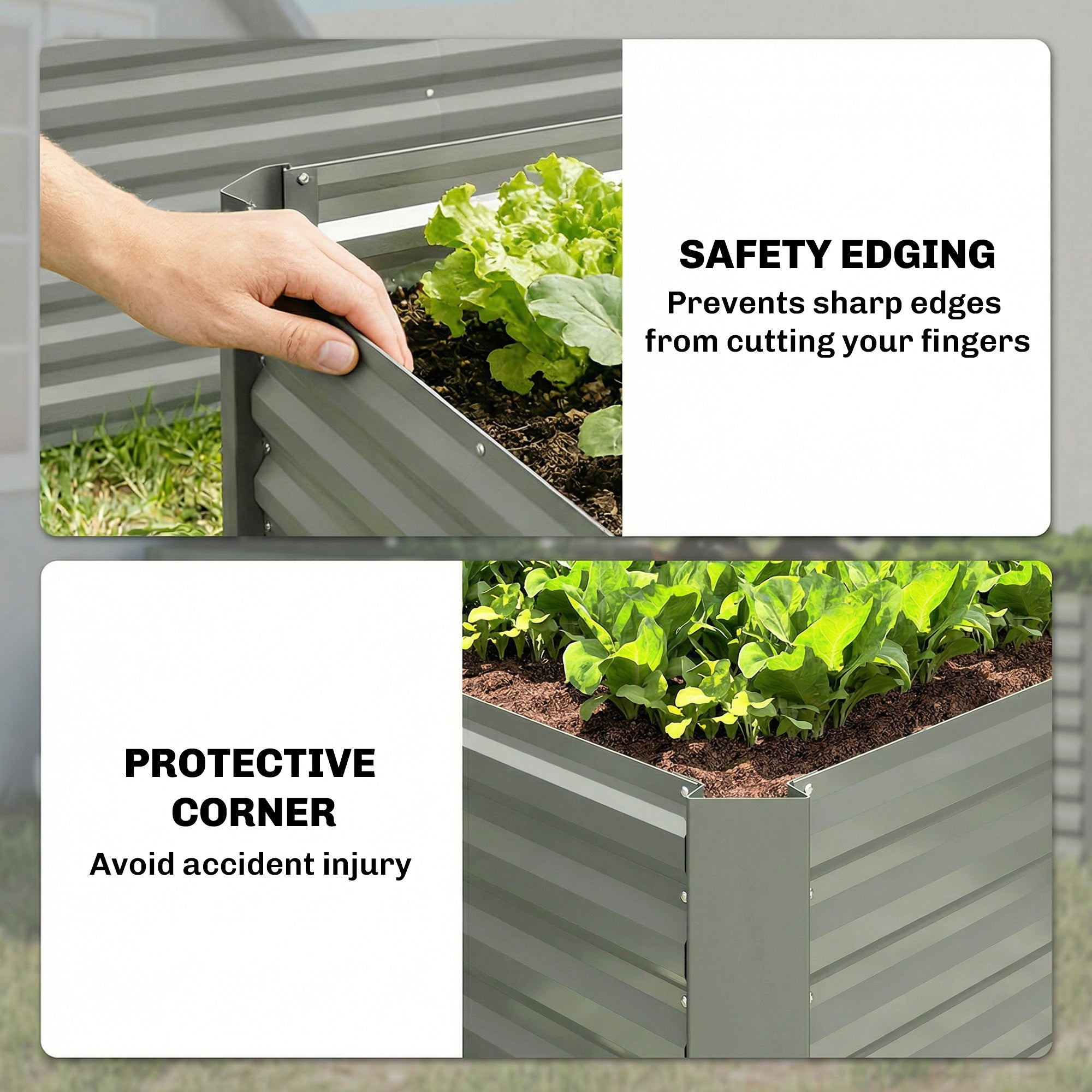 Set of 2 Galvanized Metal Planters for Outdoor Plants, 4' x 2' x 2' Raised Garden Bed, Light Grey