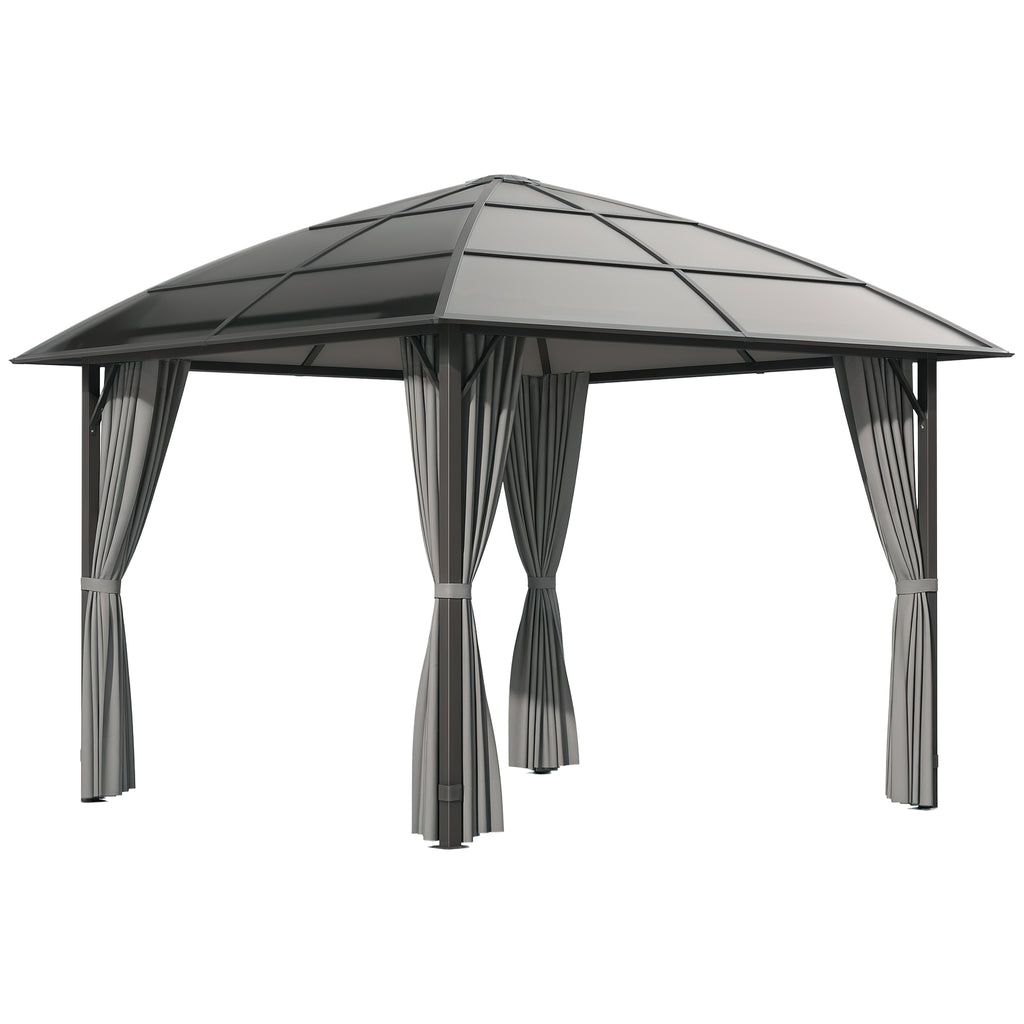 10' x 10' Outdoor Hardtop Gazebo Canopy withÂ UV60+ Polycarbonate Roof, Steel Frame, Central Hook,Â Curtains, Dark Grey