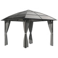 10' x 10' Outdoor Hardtop Gazebo Canopy withÂ UV60+ Polycarbonate Roof, Steel Frame, Central Hook,Â Curtains, Dark Grey