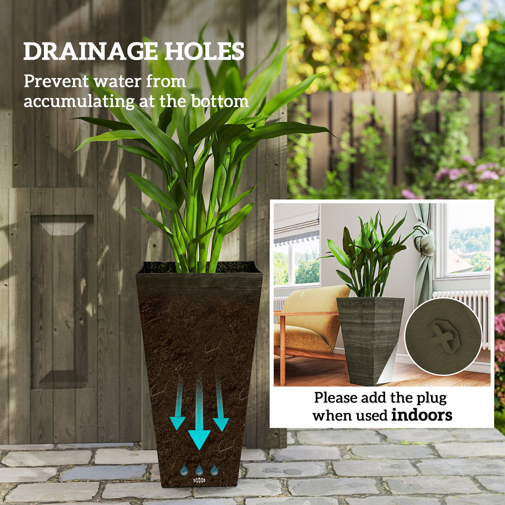 Tall Planter for Outdoor Plants Set of 3, 28 Inch Taper Planter with Drainage Holes, Bronze