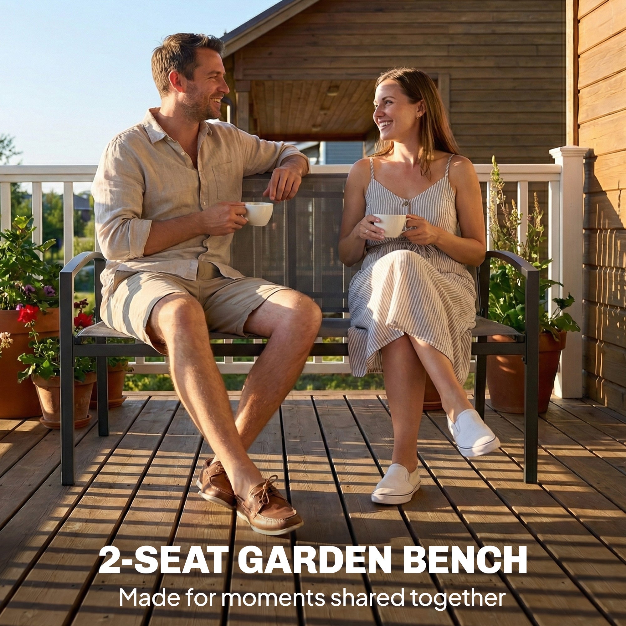 Outdoor Garden Bench, 44 in Metal Patio Garden Park Bench with Breathable Mesh Fabric, 528 lb Load Capacity, Grey