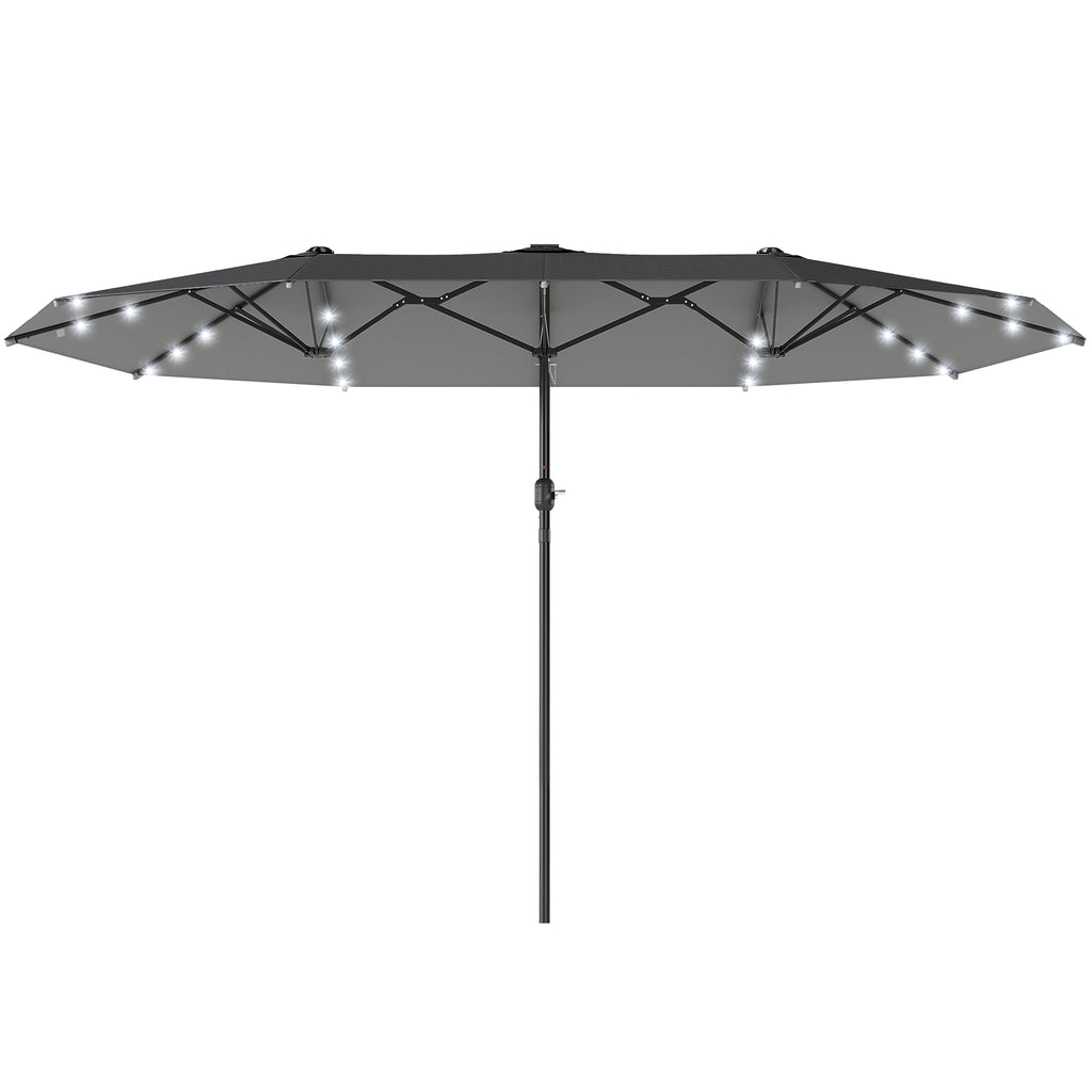 173" Double-Sided Sun Umbrella Garden Parasol Patio Sun Shade Outdoor with LED Solar Light, No Base Included, Dark Gre