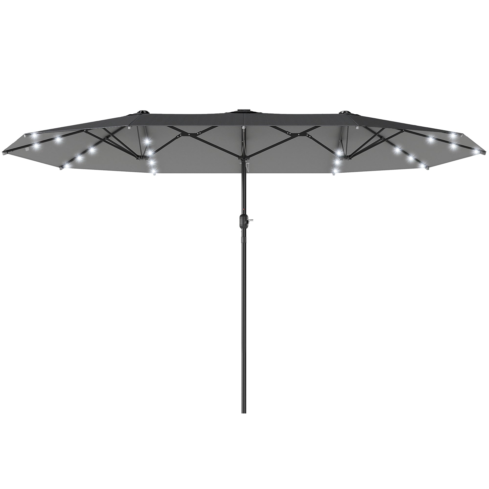 173" Double-Sided Sun Umbrella Garden Parasol Patio Sun Shade Outdoor with LED Solar Light, No Base Included, Dark Gre