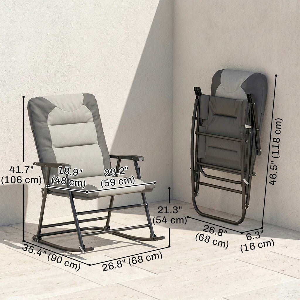 Folding Rocking Chair Set of 2 Padded Rockers with Armrest, Light Grey