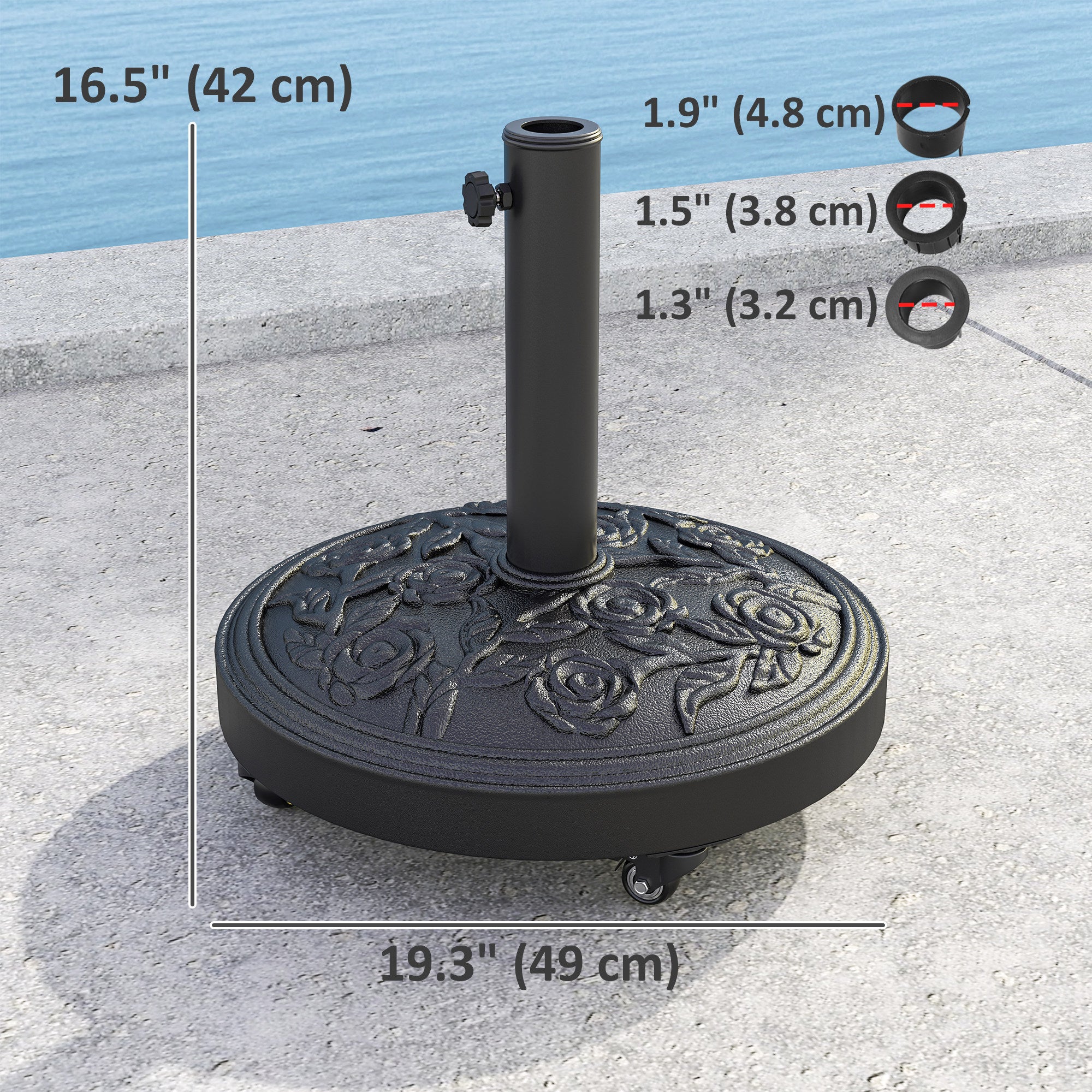 46 lbs Resin Round Patio Umbrella Base, Umbrella Stand with Wheels, Outdoor Umbrella Stand, Black