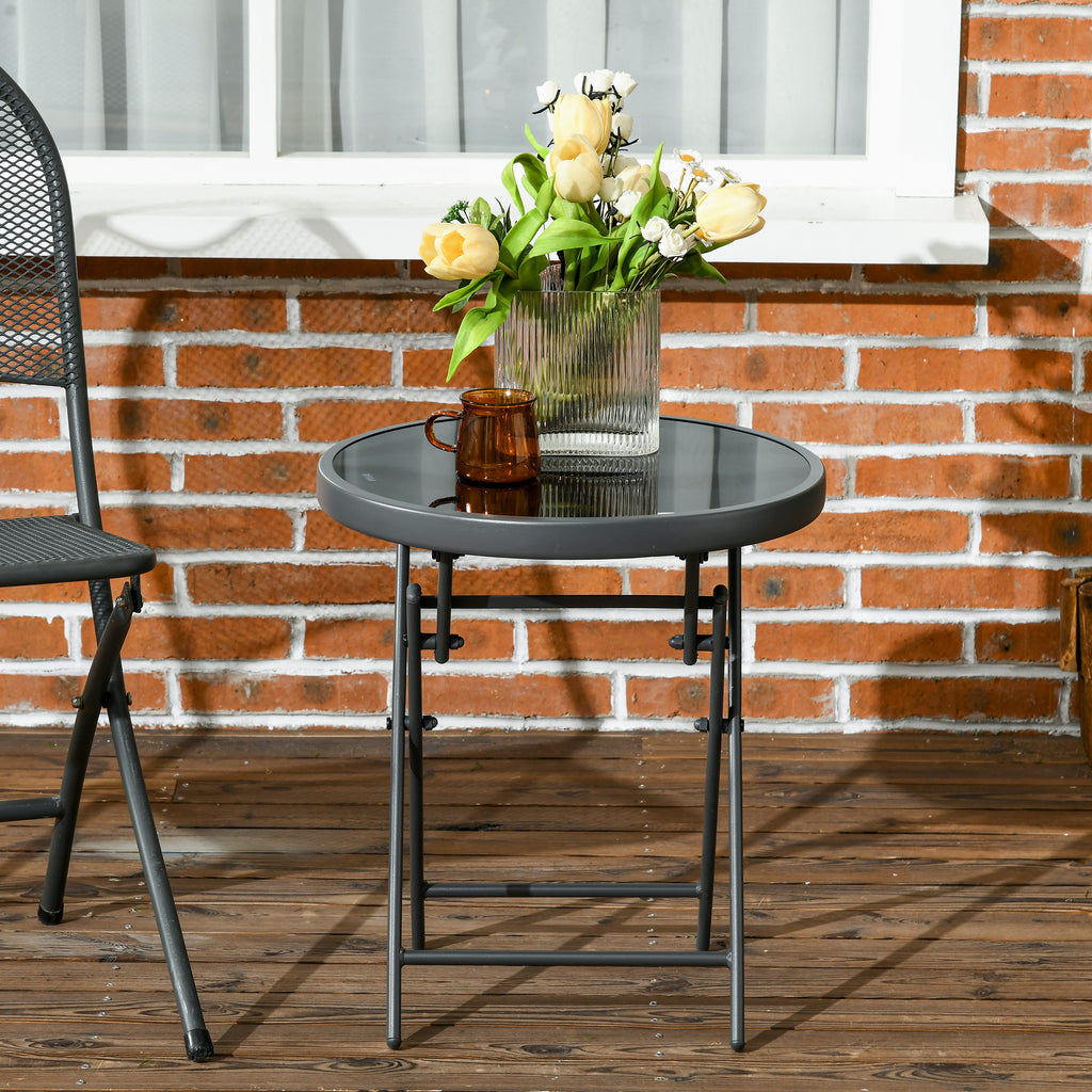 18" Outdoor Round Folding Table, Garden Side Table with Tempered Glass Top for Camping, Party, Weddings, Black
