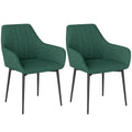 Dining Chairs Set of 2, Upholstered Linen Fabric Accent Chairs with Metal Legs, Dark Green