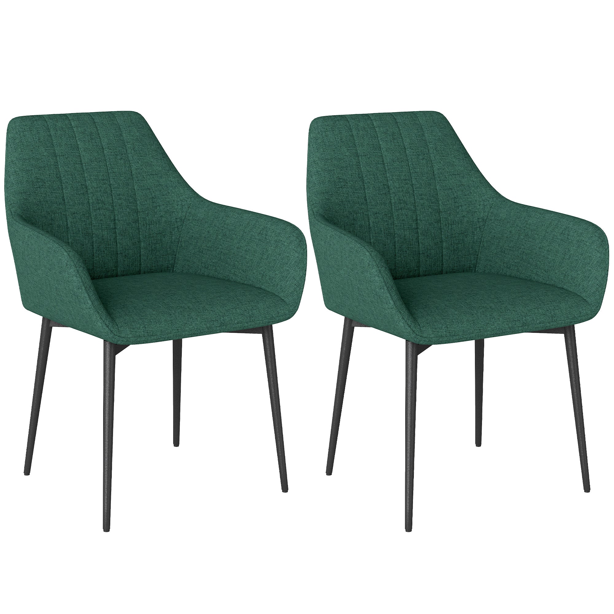 Dining Chairs Set of 2, Upholstered Linen Fabric Accent Chairs with Metal Legs, Dark Green