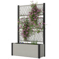 Wicker Outdoor Planter with Trellis, 58" Standing Garden Bed with Liner, Drainage Holes for Climbing Plants, Mixed Grey