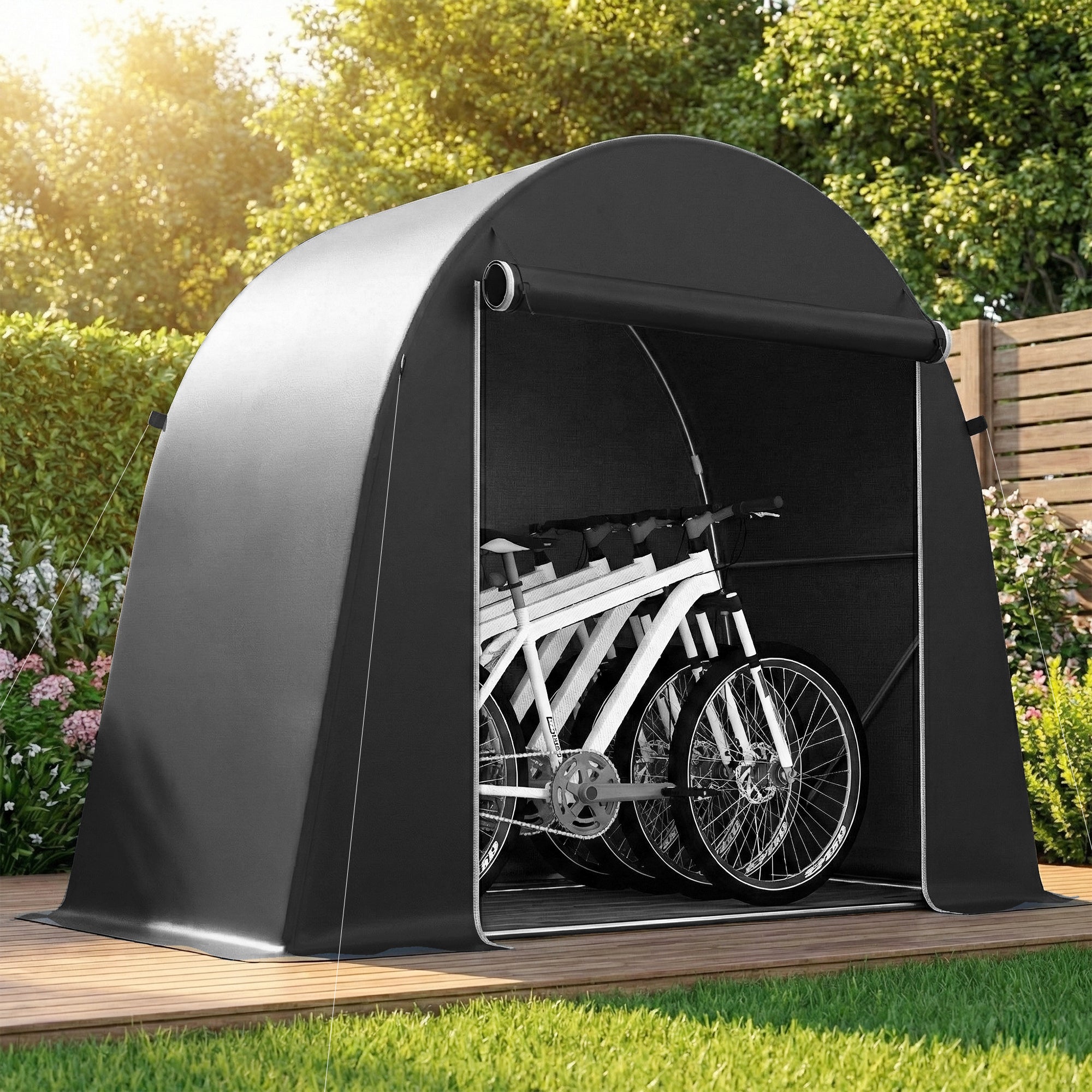 8' x 4' Portable Shed, Waterproof Bike Tent with Roll-up Zipper Door and Galvanised Metal Frame for Bike, Garden Tools