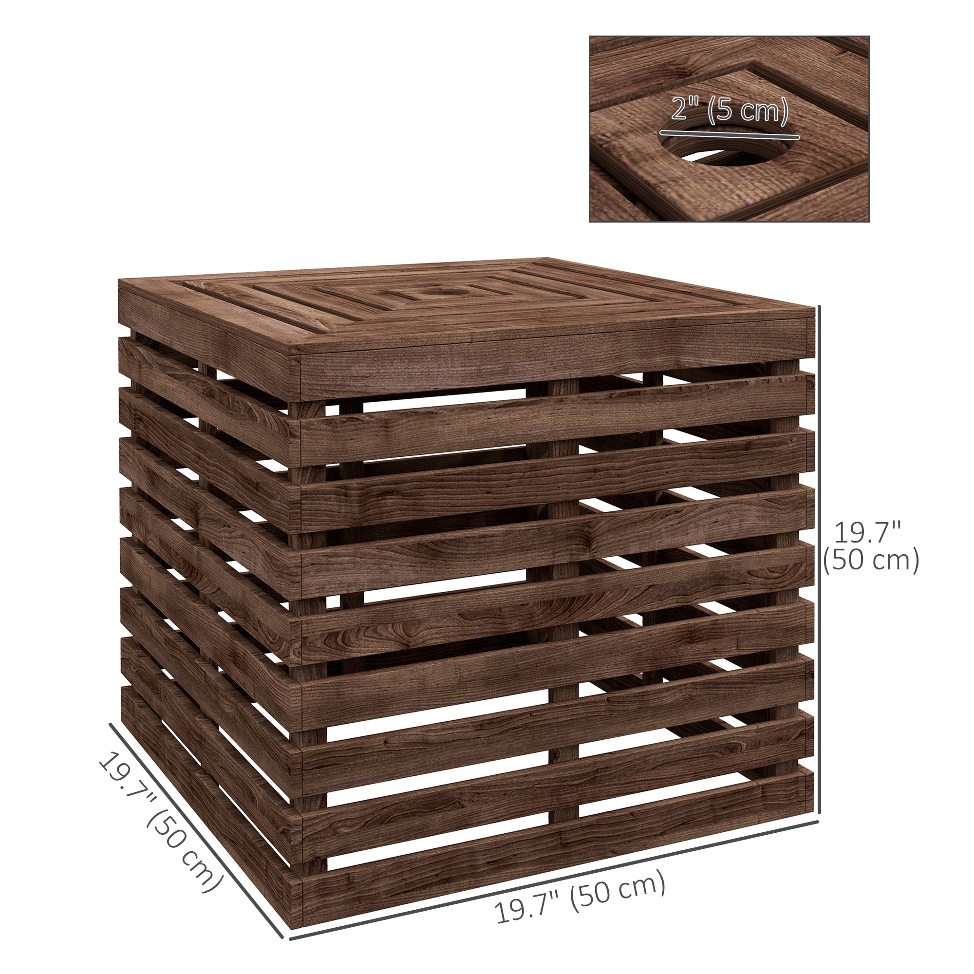 2-in-1 Outdoor Umbrella Base Storage Box Wooden Patio Side Table, Brown