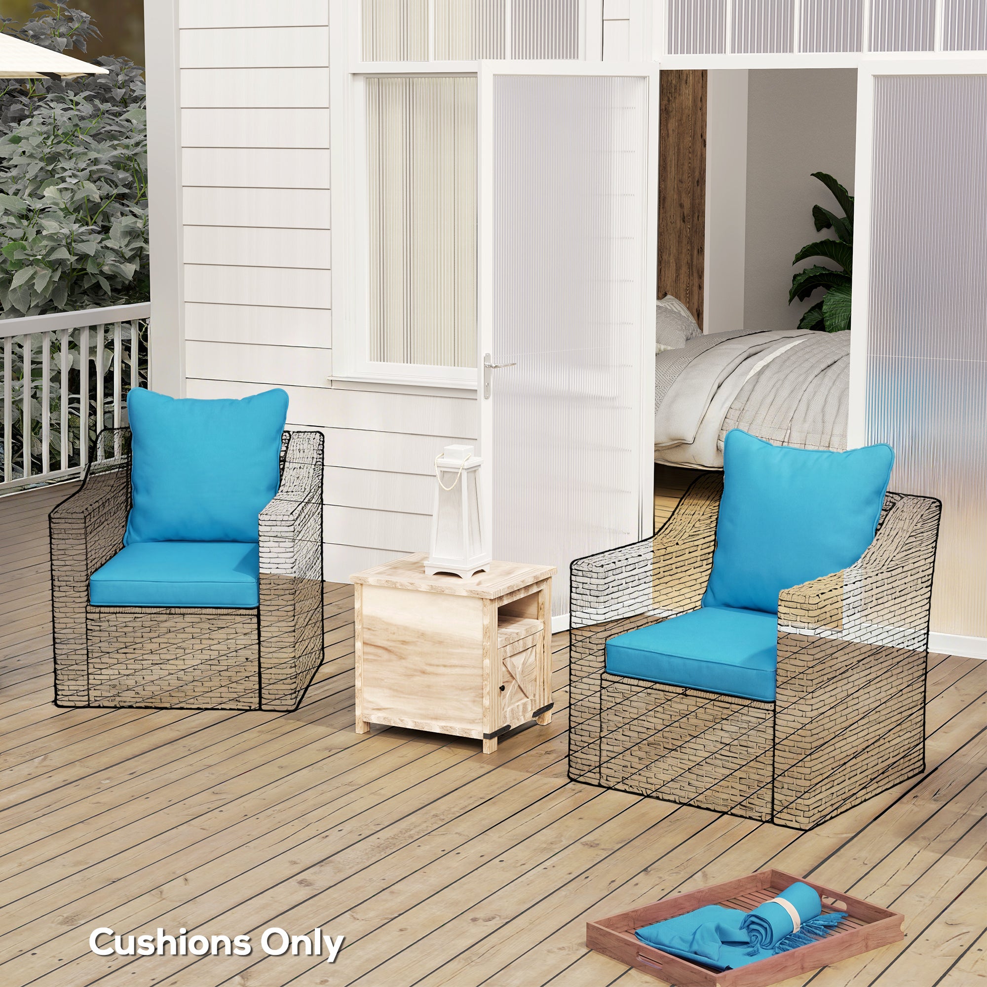Seat Cushion Back Pillows Replacement Set of 2, Patio Chair Cushions Set for Indoor Outdoor, Turquoise
