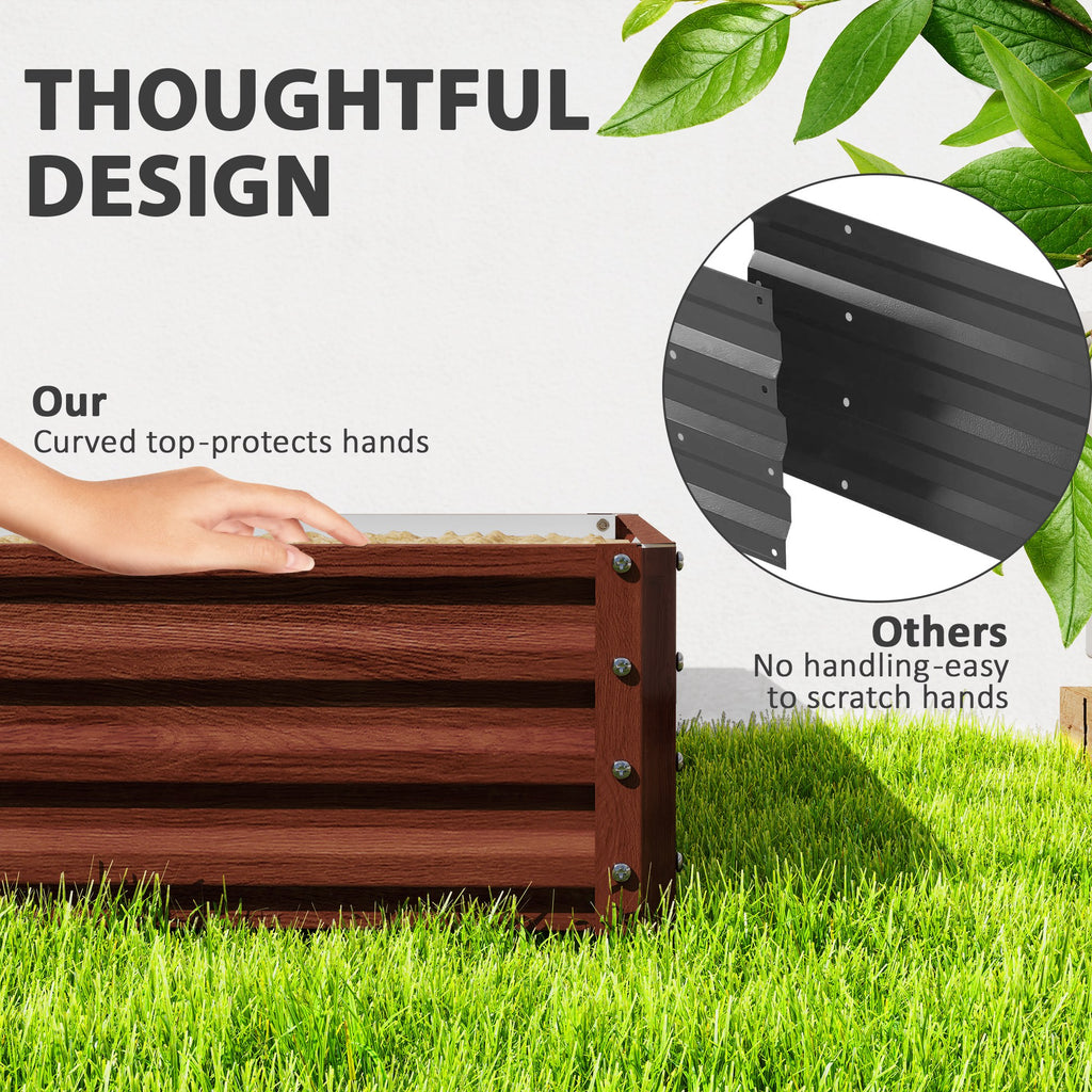 4' x 4' x 1' Raised Garden Bed Galvanized Steel Planter Box for Vegetables, Flowers, Herbs, Dark Brown Wood Effect