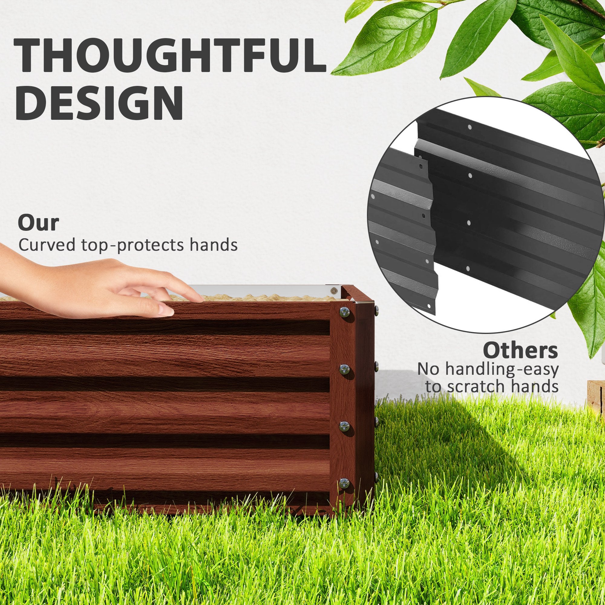 4' x 4' x 1' Raised Garden Bed Galvanized Steel Planter Box for Vegetables, Flowers, Herbs, Dark Brown Wood Effect