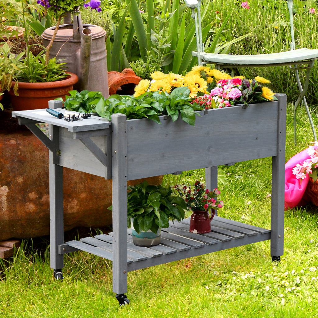 Raised Garden Bed with 8 Grids and Storage Shelf, Elevated Planter Box with Legs, for Vegetables Flowers Herbs, Grey
