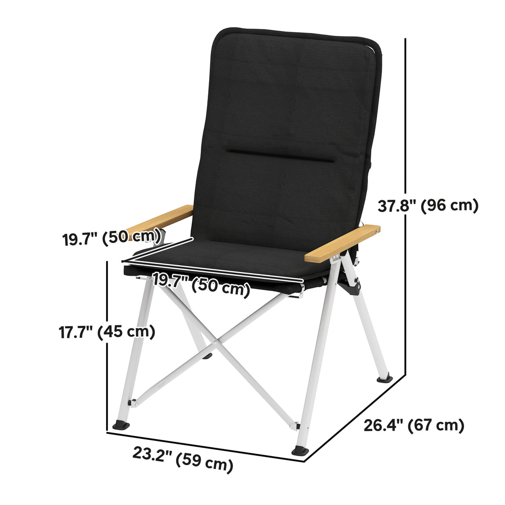 Camping Chairs 2 Pack, Portable Folding Camp Chair with Padded Seat and Bag, Outdoor High Back Recliner, Black