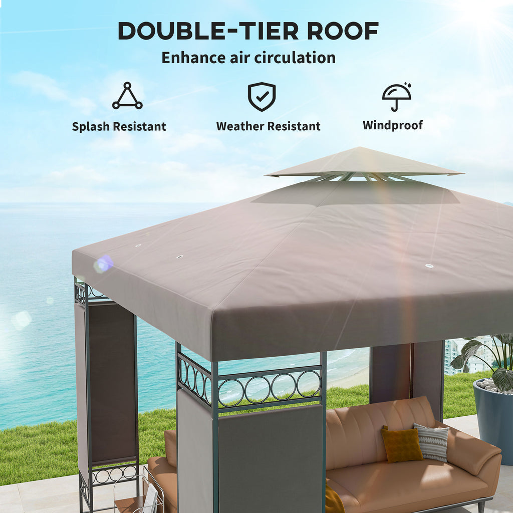 10 x 10 FT Canopy Gazebo, Double Roof Patio Gazebo with Screen Panels and Metal Frame for Deck, Backyard, Khaki