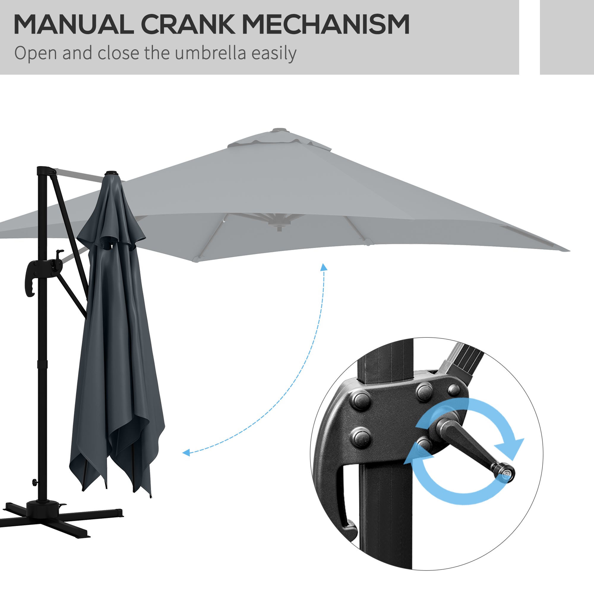 10x10ft Cantilever Umbrella Rotatable Square Market Parasol, 4 Adjustable Angle for Outdoor Backyard Patio Dark Grey
