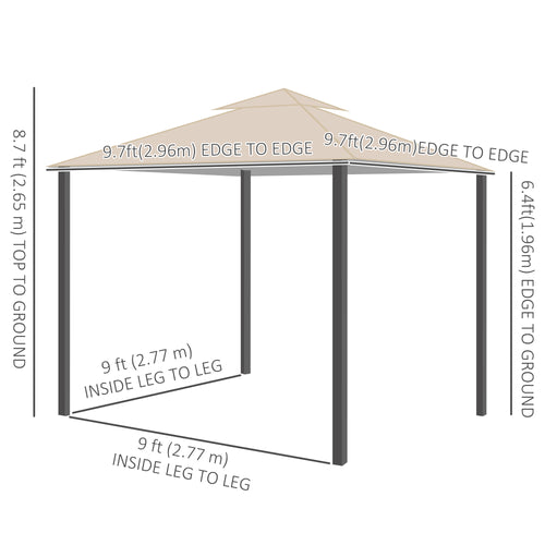 10' x 10' Deck Gazebo with Curtains & Mesh Screen Drapes, Double Roof Canopy Polyester Shade for Backyard Garden, Khaki