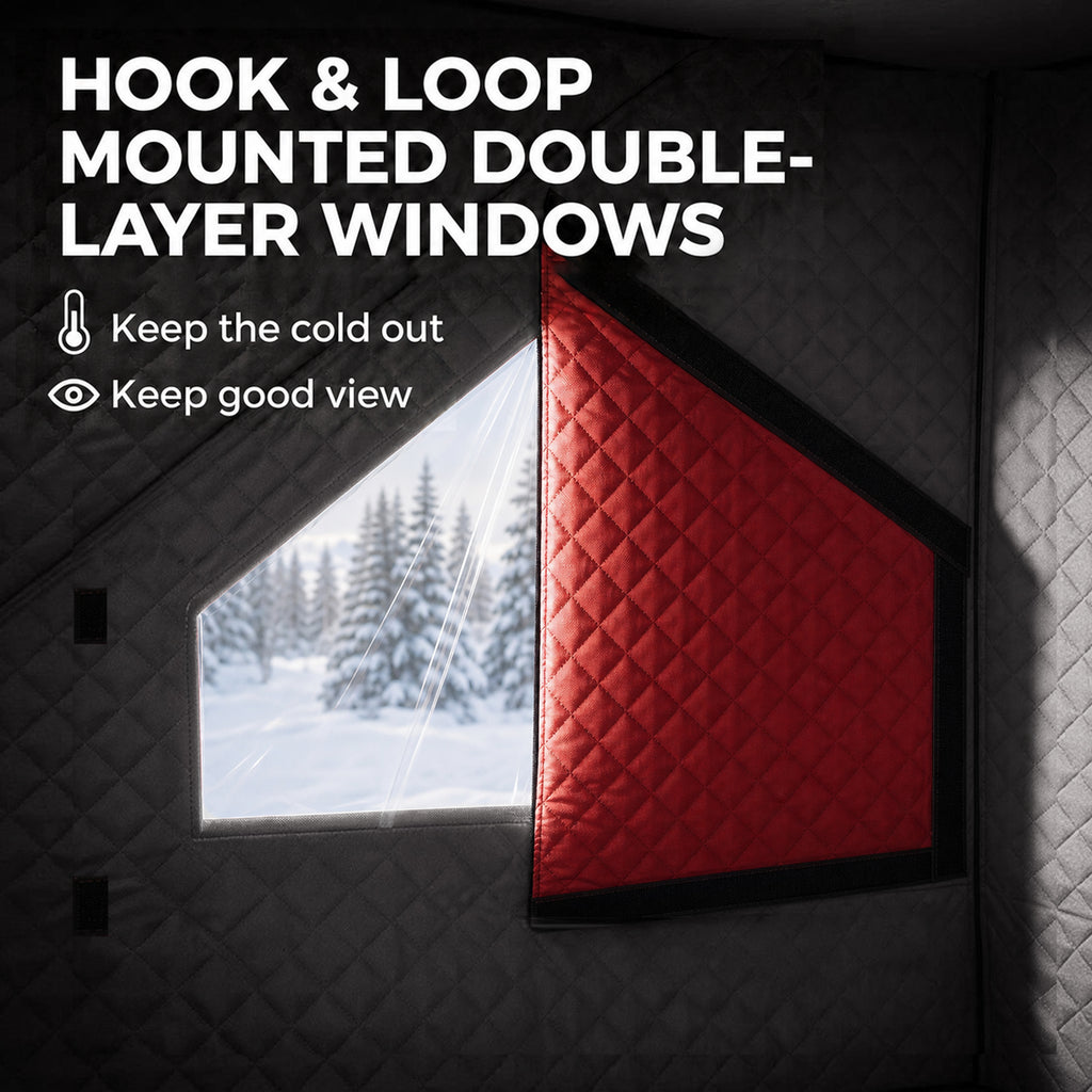 3-4 Person Insulated Ice Fishing Shelter, Pop up, with Oversized Doors, Windows, Vents and Carry Bag, for Low-Temp -22â„‰