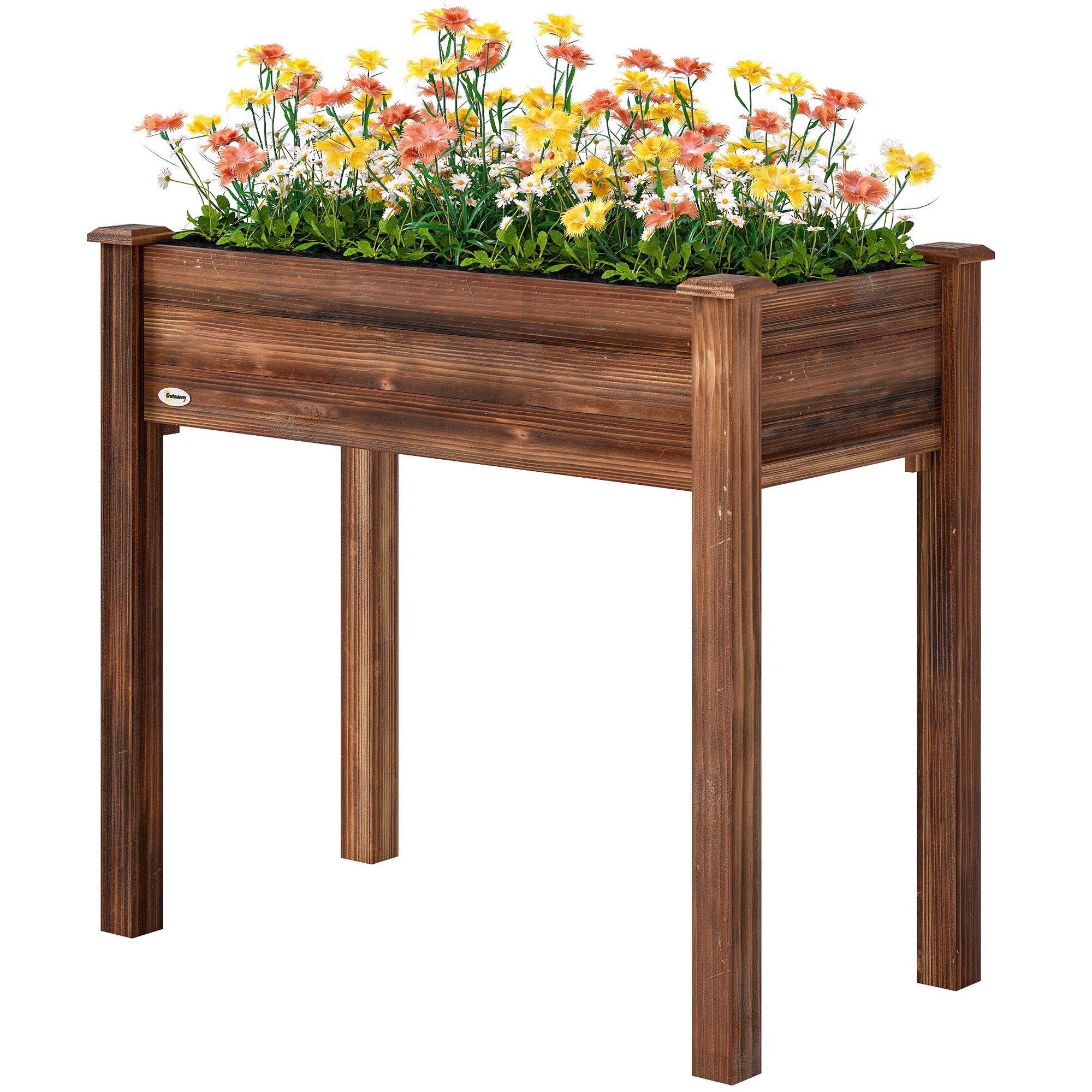 34" x 18" x 30" Wooden Patio Raised Garden Bed Planter, Elevated Planter Box with Legs, Carbonized