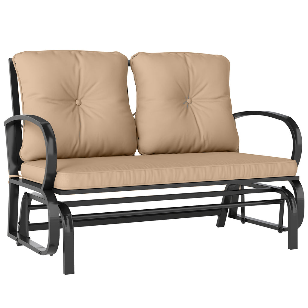 2-Person Outdoor Glider Chair, Patio Double Rocking Loveseat with Steel Frame and Cushions for Backyard, Garden and Porch, Khaki