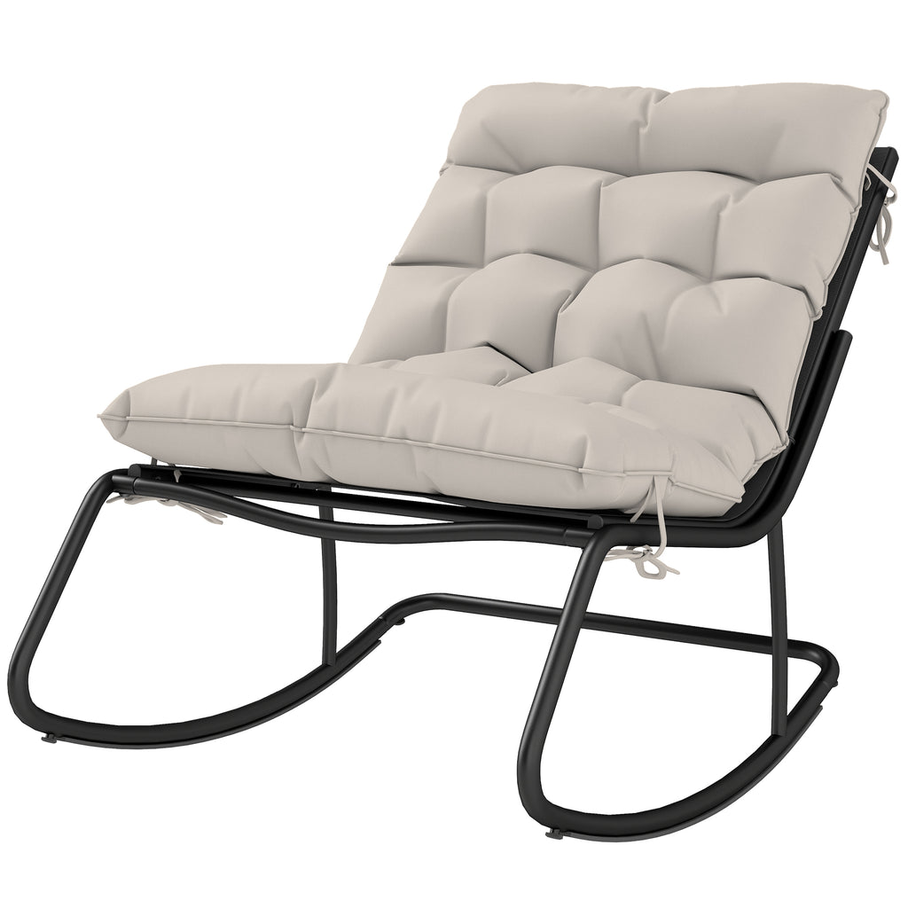 Outdoor Rocking Chair, Oversized Rocking Patio Chair with 25" Extra Wide Mesh Seat and Cushion, Khaki
