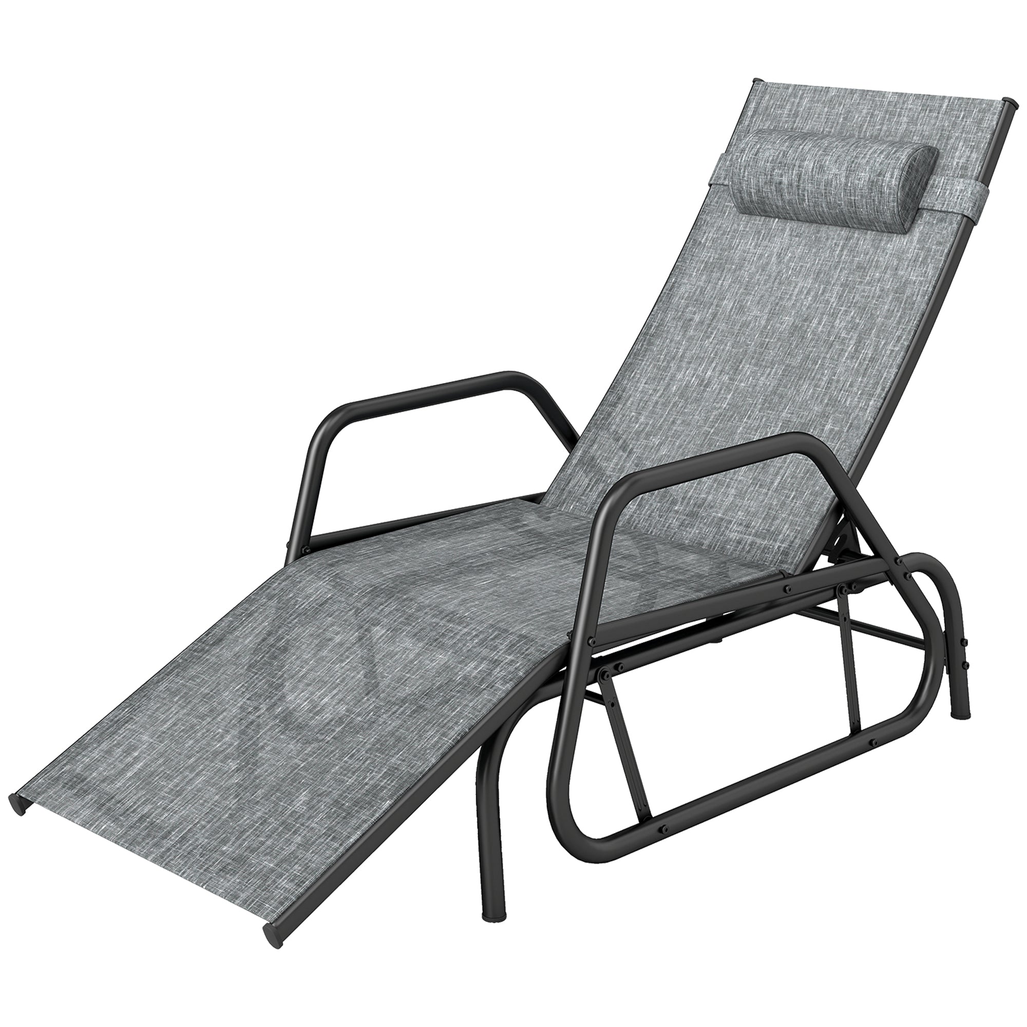 Outdoor Glider Lounge Chair, 3-Position Adjustable Tanning Chair Recliner with Headrest for Garden, Yard, Pool, Grey