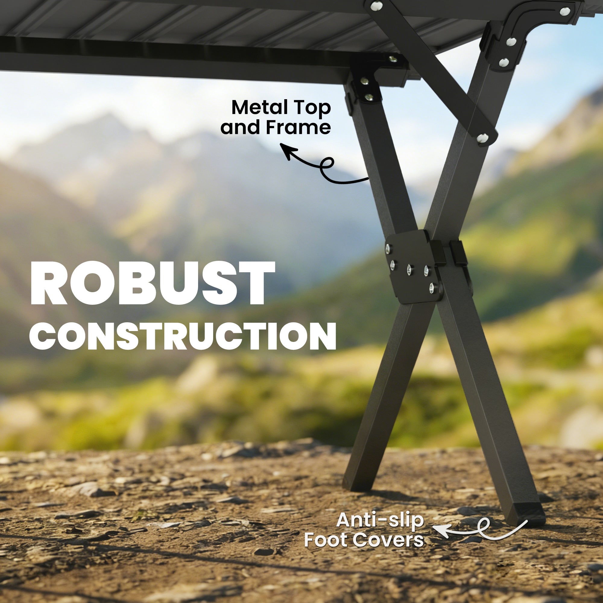 4ft Folding Camping Table, Waterproof Picnic Table with Roll Up Top, Carry Bag and Metal Frame, Black