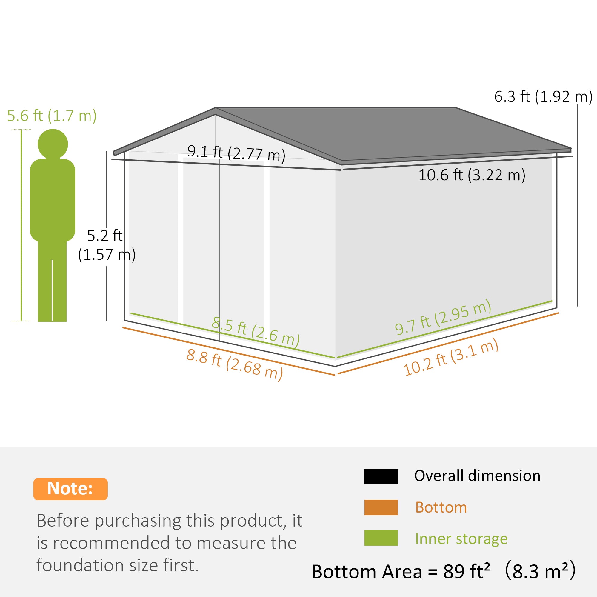 9' x 10.6' Garden Storage Shed w/ Foundation Kit Metal Tool Storage House w/ Double Doors Brown