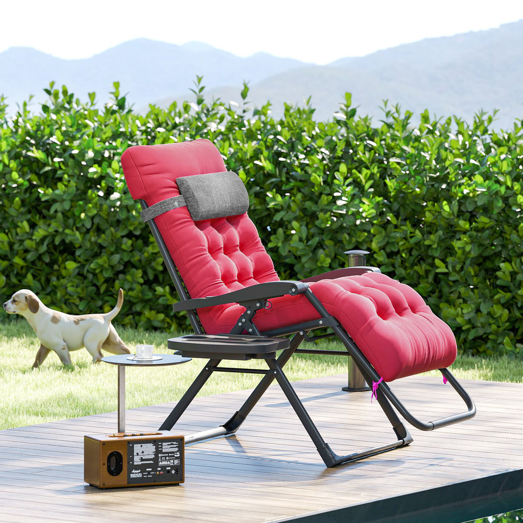 Padded Zero Gravity Chair, 28" Folding Recliner Chair, Patio Lounger with Cup Holder, Adjustable Backrest, Removable Cushion for Outdoor, Deck, Poolside, Red