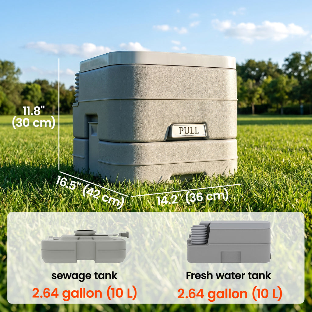 Portable Camping Toilet, Porta Potty with 2.6 Gal Waste Tank & 2.6 Gal Flush Tank, Leak-Proof and Odourless