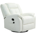 8-Point Vibration Massage Recliner Chair, PU Leather Manual Reclining Sofa, Swivel Nursery Rocking Chair with Remote Control, Side Pockets, for Living Room, Cream White