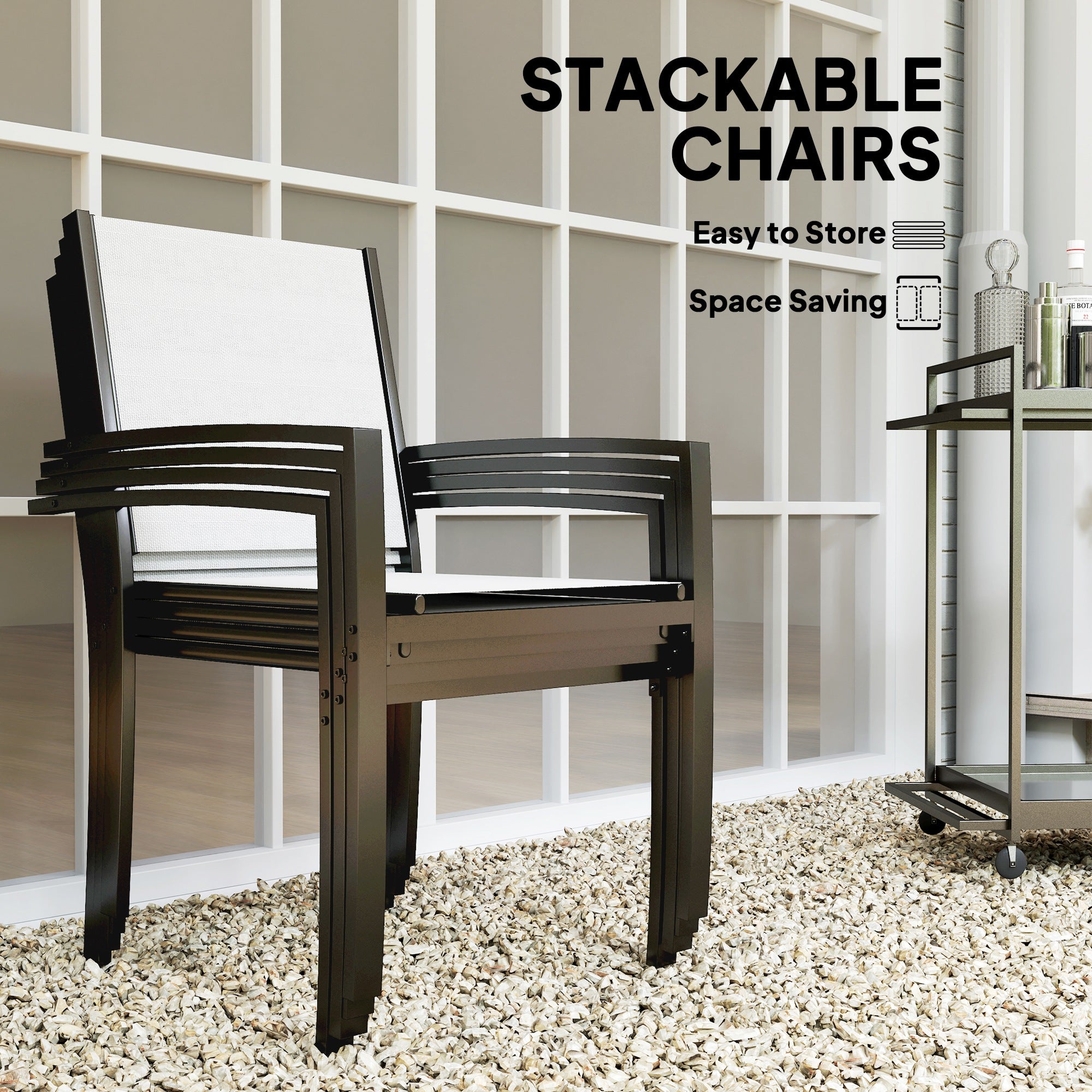 5 Piece Outdoor Dining Set with Round Table and 4 Stackable Chairs, for Backyard, Lawn, Deck, Balcony, Pool Side