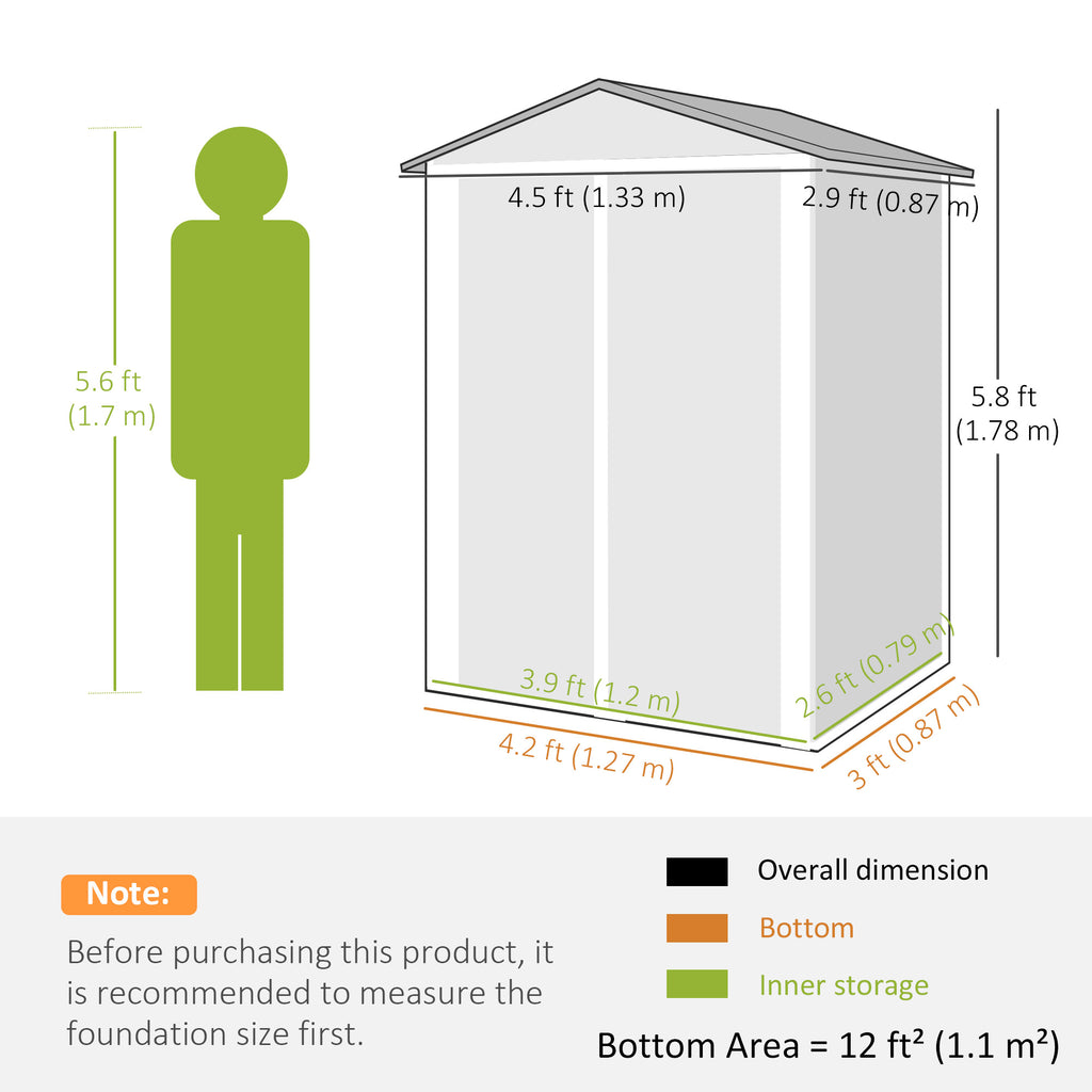 4.4' x 3' Outdoor Storage Shed with Double Doors, Metal Garden Shed for Backyard Patio