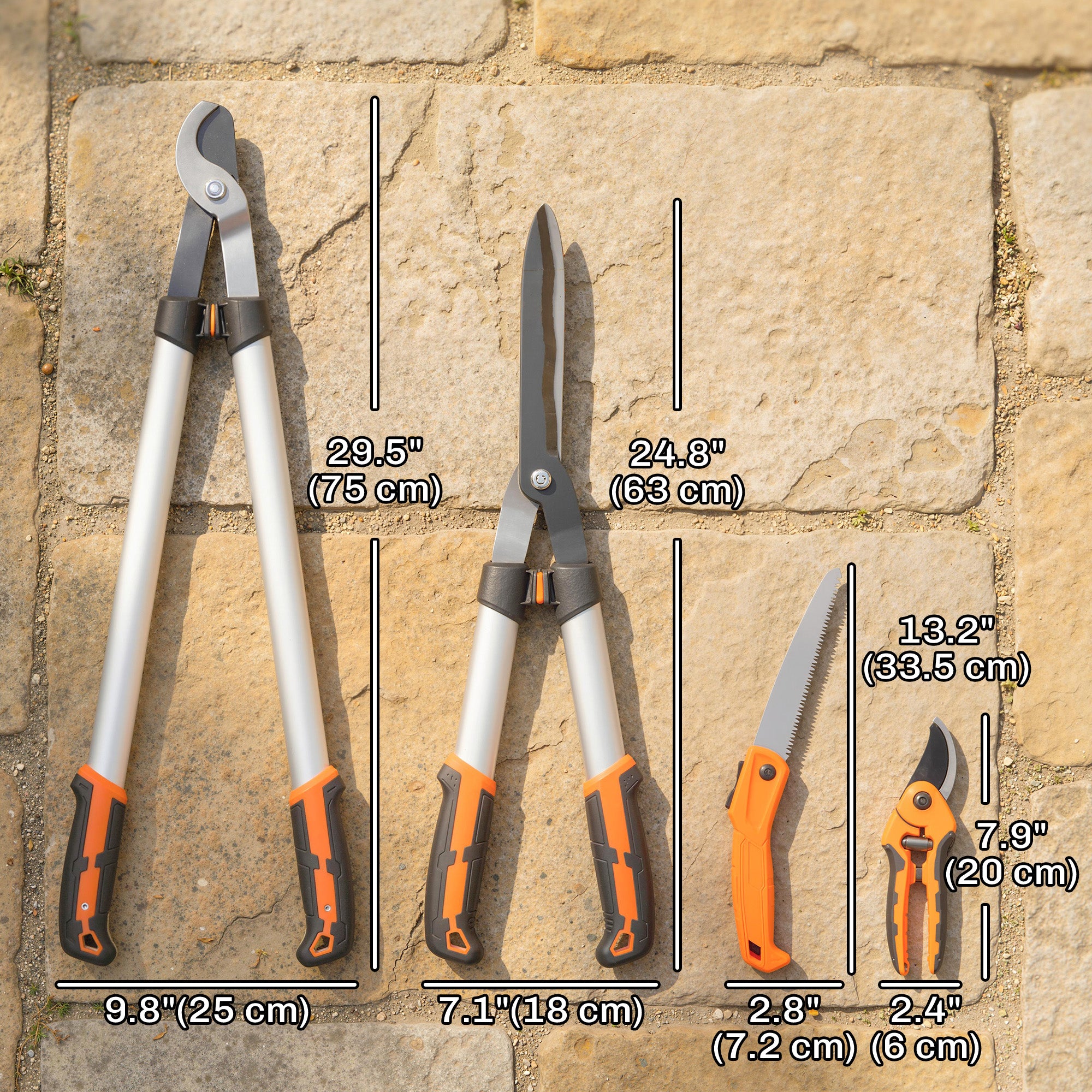 4 Pcs Pruning Shears Set with Hedge Shears, Loppers, Garden Secateurs and Folding Hand Saw with Aluminum Handle