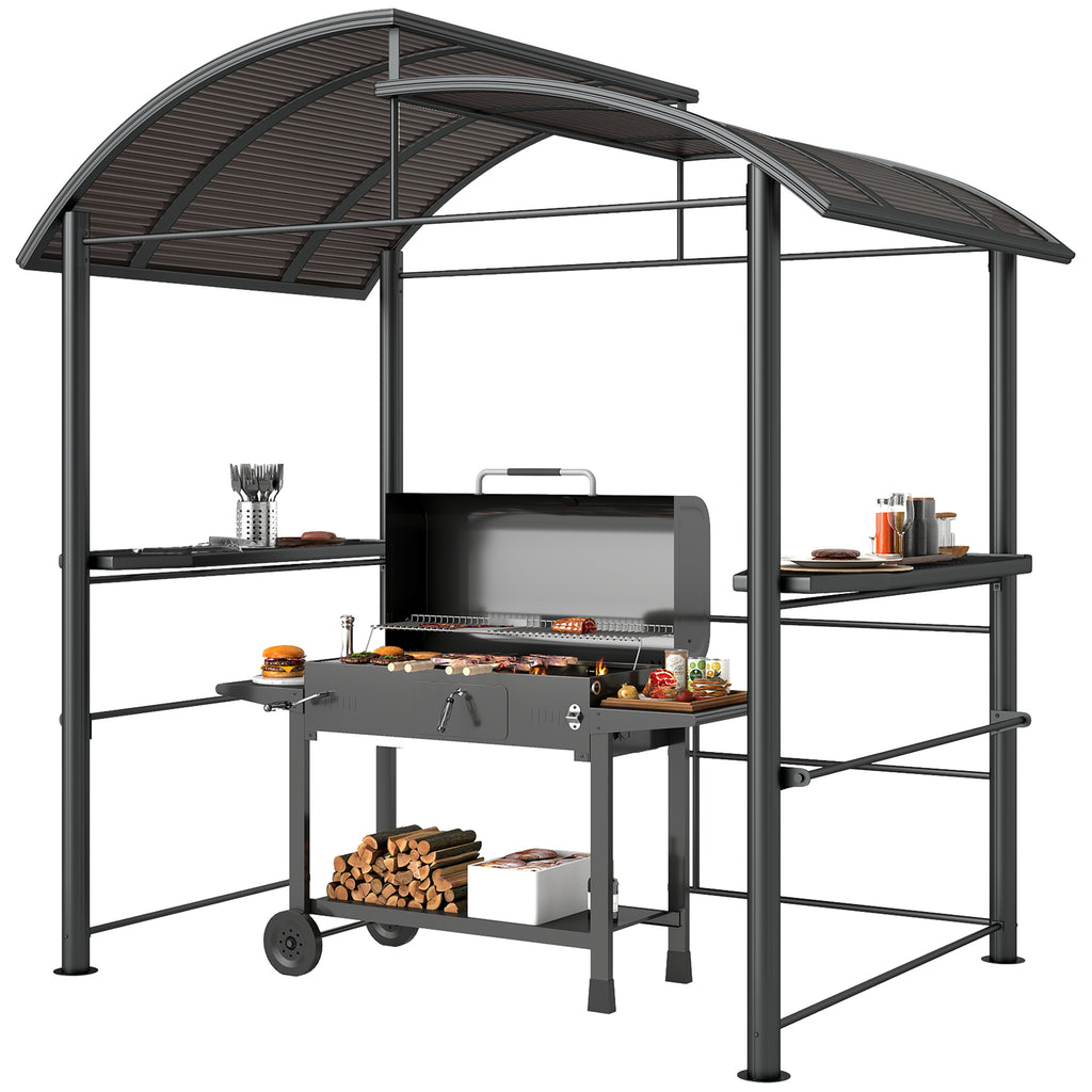 8' x 5' Grill Gazebo with Vented PC Roof, Side Shleves, Dark Grey