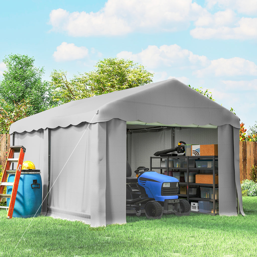 13' x 10' Portable Shed, Outdoor Storage Shed Tent with Roll-up Zipper Door and Removable Sidewalls, Light Grey