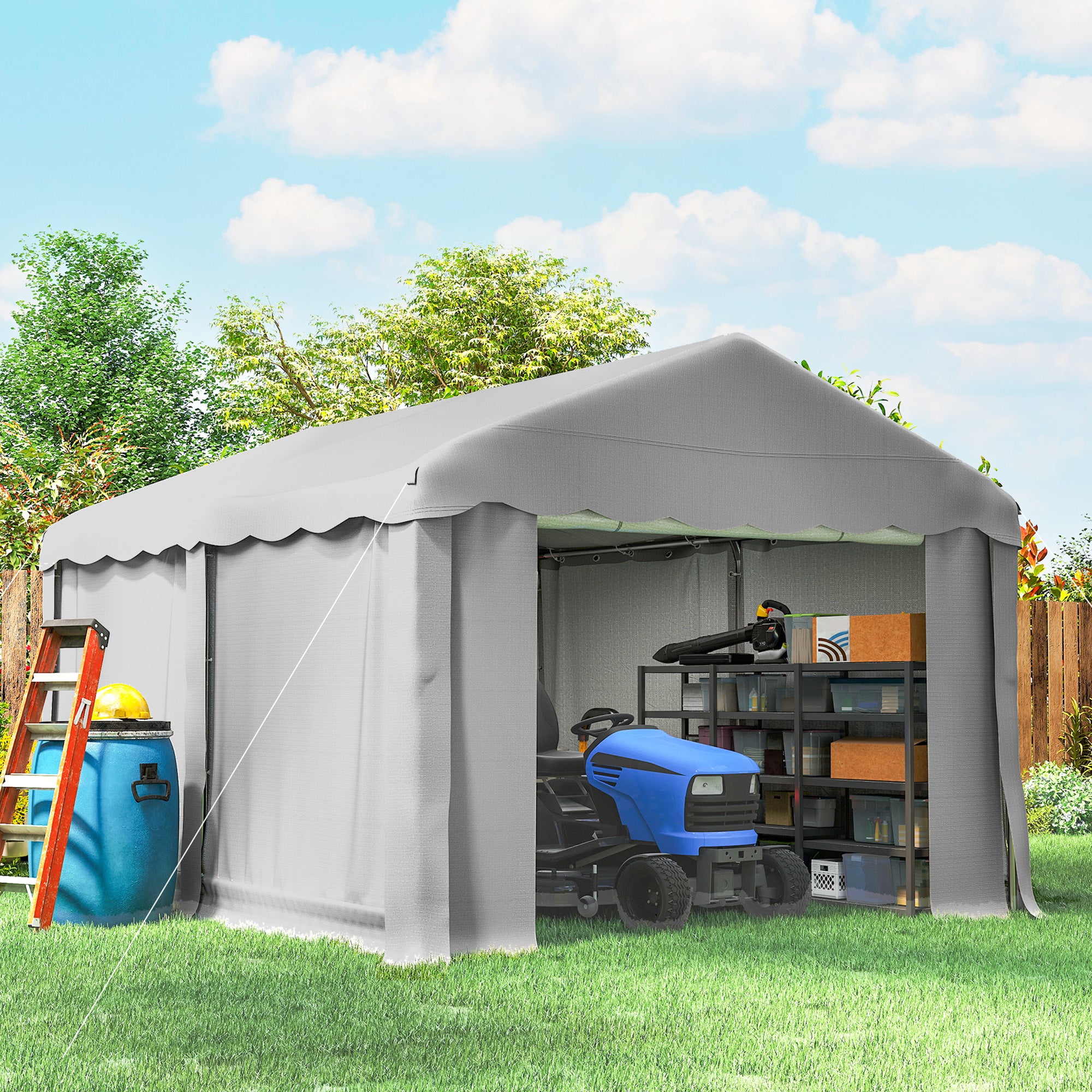 13' x 10' Portable Shed, Outdoor Storage Shed Tent with Roll-up Zipper Door and Removable Sidewalls, Light Grey