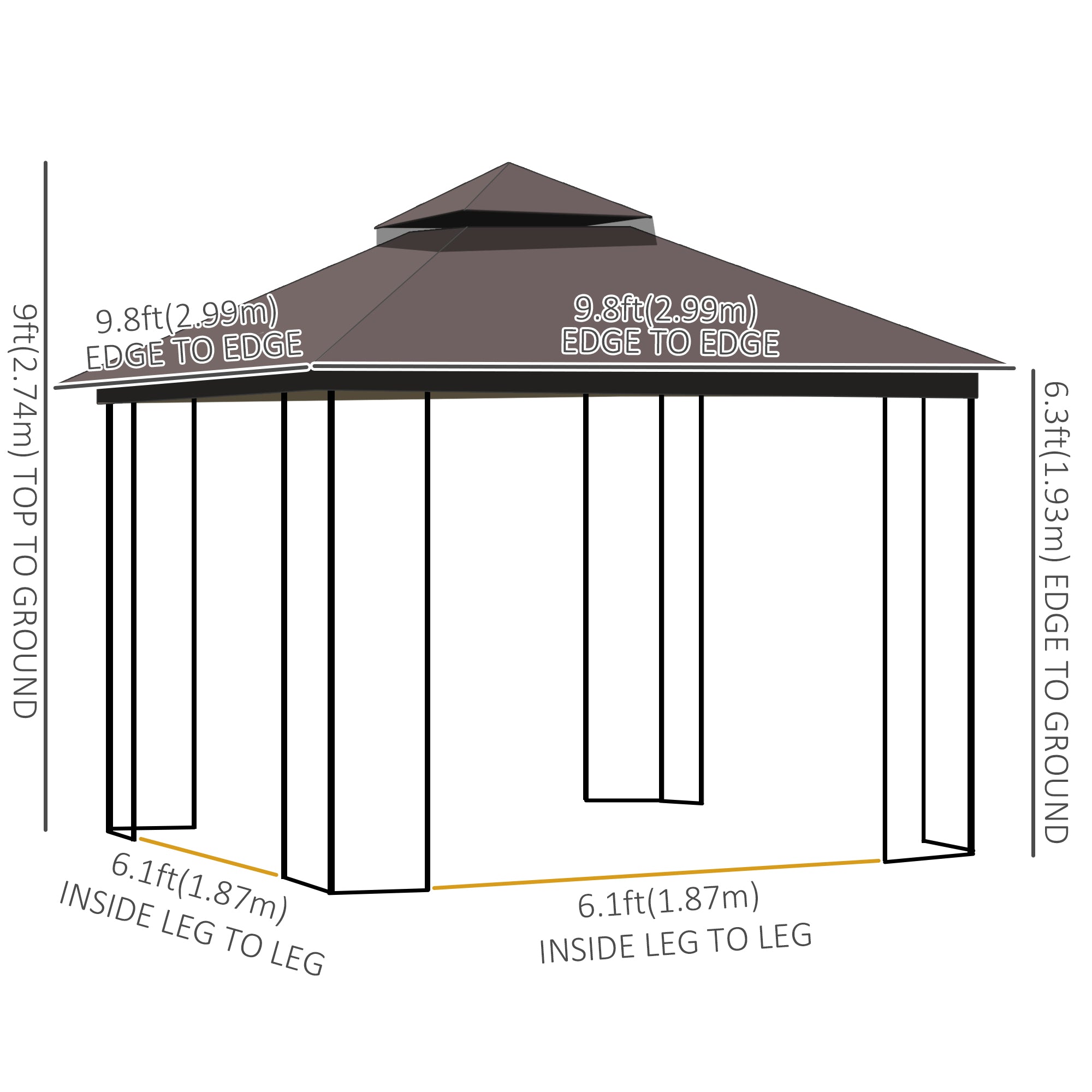 10'x10' Soft-top Patio Gazebo with Double Tier Roof, Mesh Curtains, Display Shelves, Top Hooks, Coffee