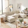 Beige modular U-shaped sectional sofa with double chaises and spring cushions