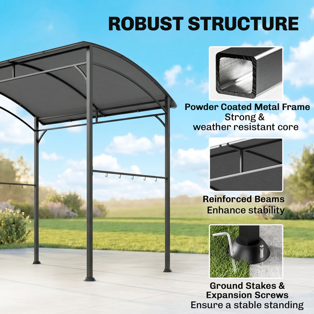 7' x 5' Garden Grill Canopy, BBQ Grill Gazebo Tent with Steel Frame and Hooks, Outdoor Sun Shade, Charcoal Grey