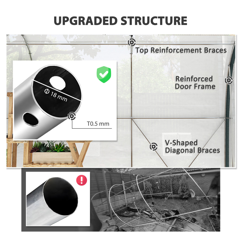 10'x6.6'x6.6' Upgraded Tunnel Greenhouse Green House with Mesh Door and Windows, 6 Plant Labels and Gloves, White