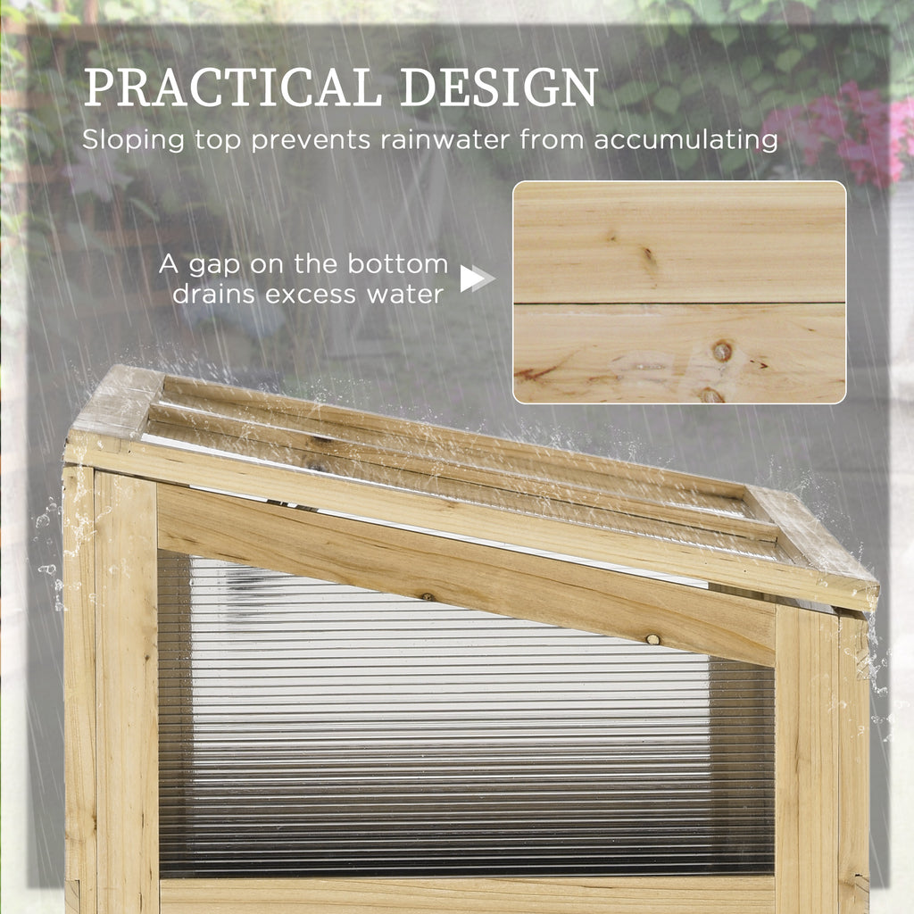 Raised Garden Bed, Outdoor Wooden & PVC Elevated Planter Box with Cold Frame Greenhouse and Storage Shelf, Natural