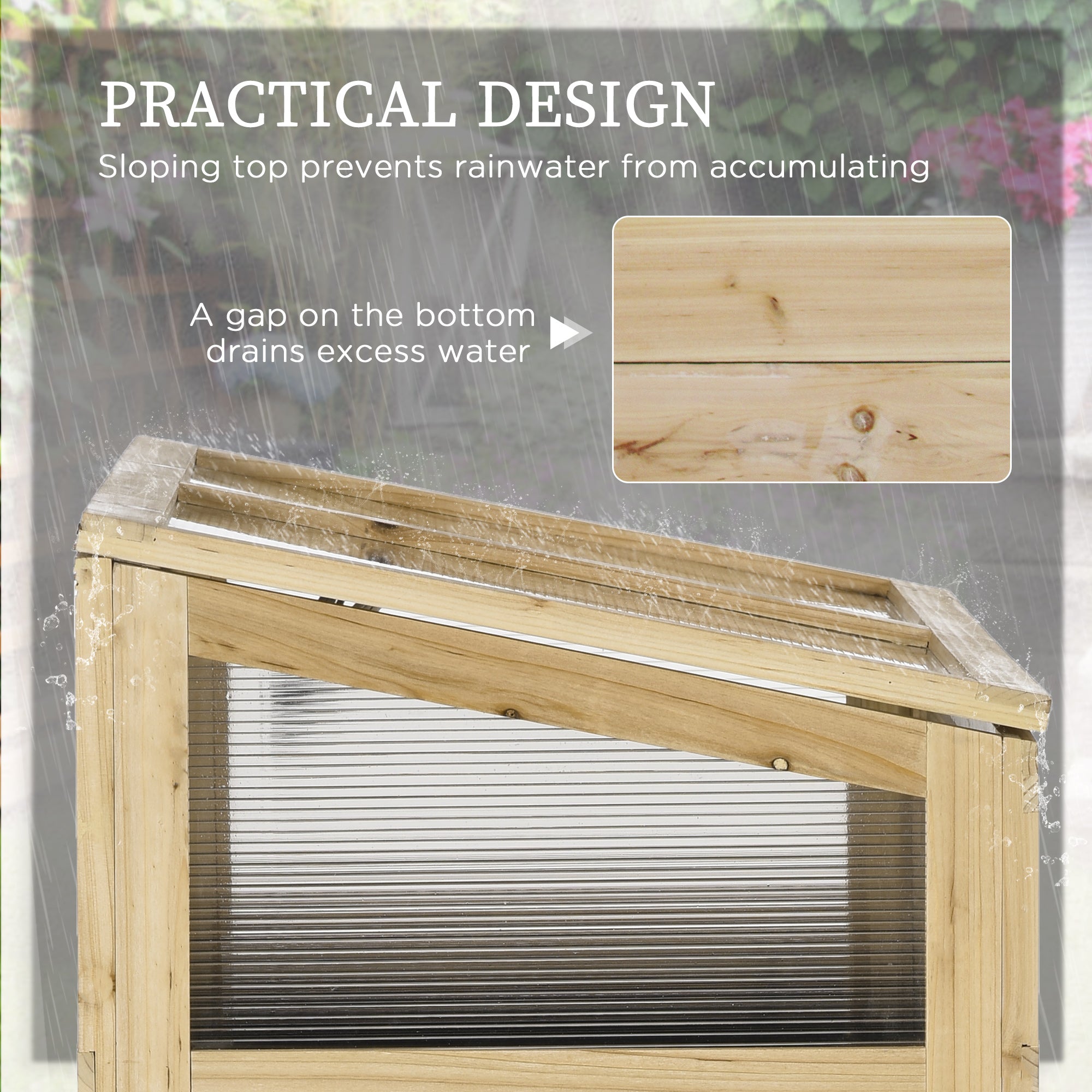 Raised Garden Bed, Outdoor Wooden & PVC Elevated Planter Box with Cold Frame Greenhouse and Storage Shelf, Natural