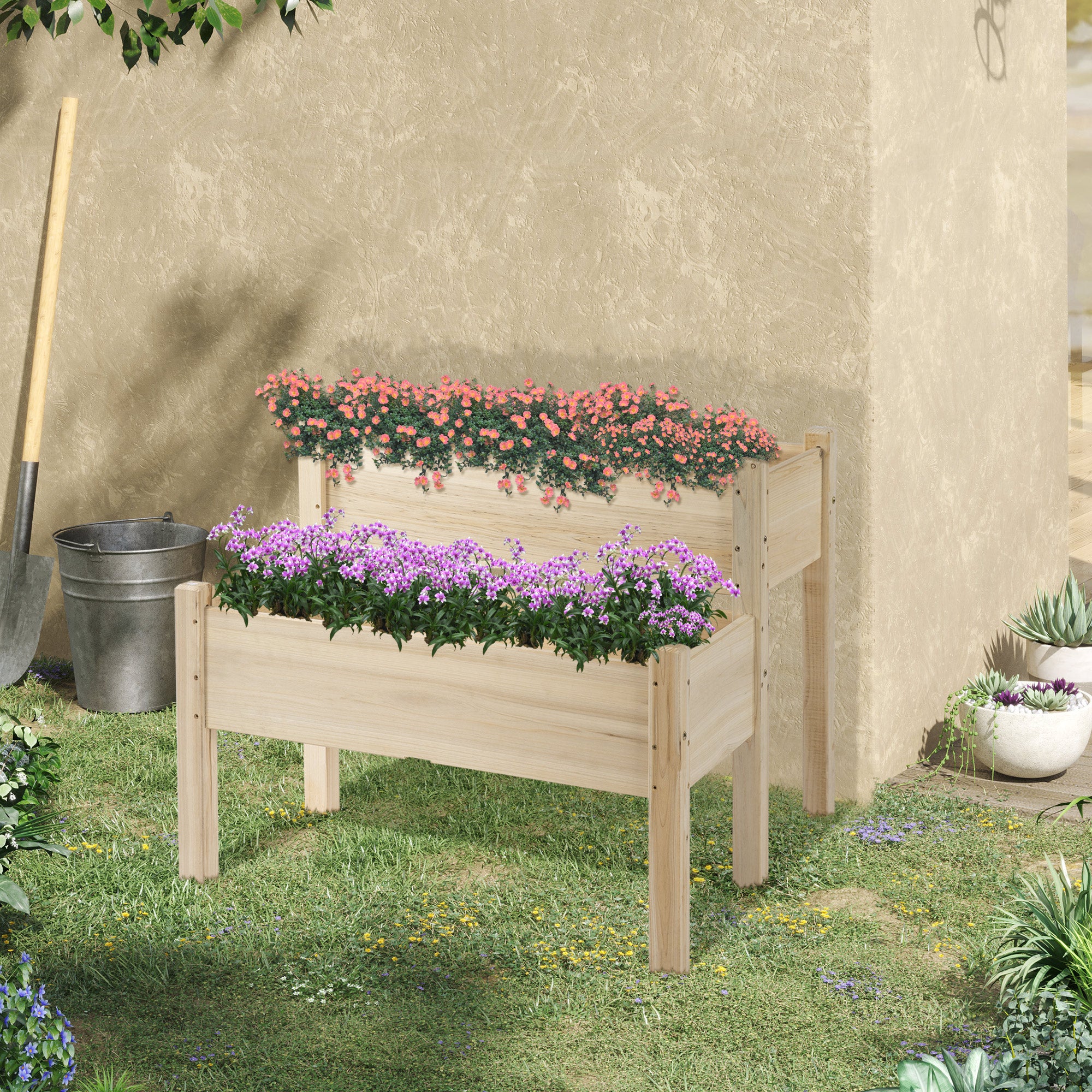 34"x34"x28" 2-Tier Raised Garden Bed Wooden Planter Box for Backyard, Patio to Grow Vegetables, Herbs, and Flowers