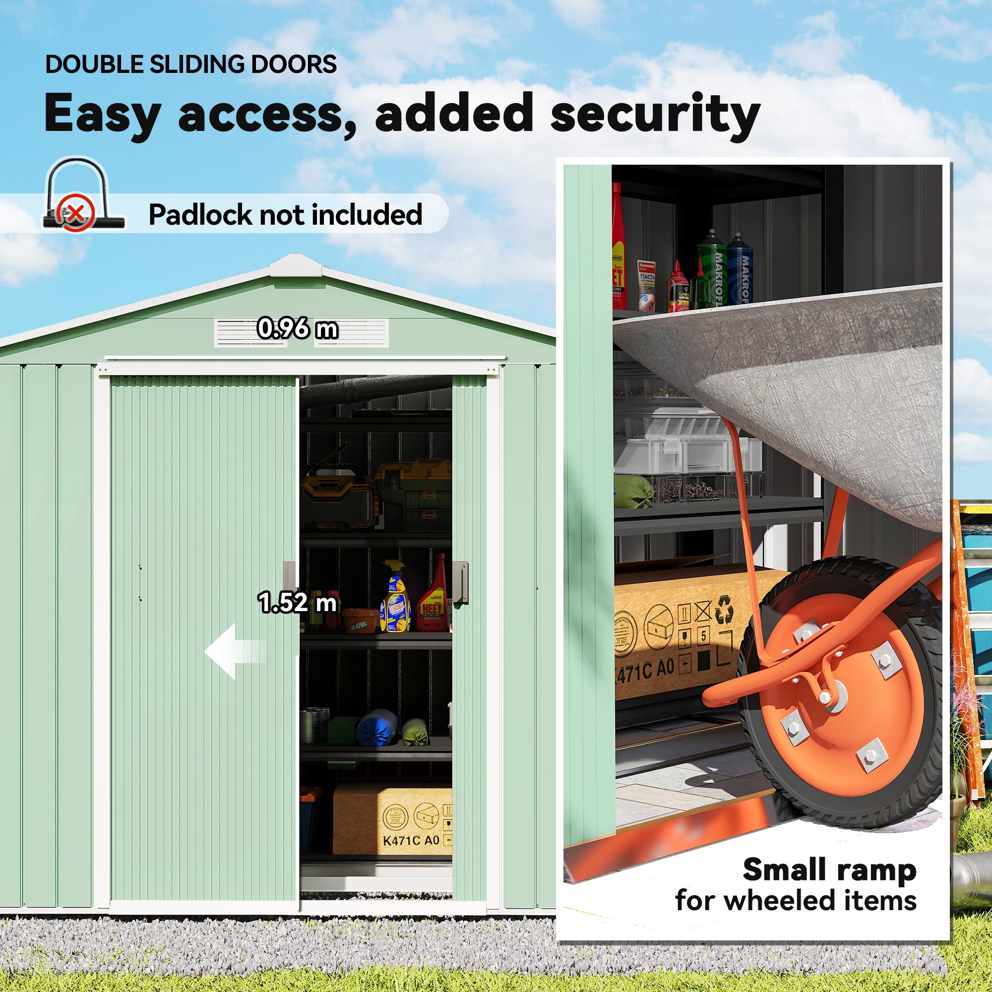 7' x 4' x 6' Garden Storage Shed Outdoor Patio Metal Tool Storage House w/ Foundation Kit and Double Doors Light Green